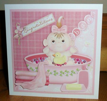 New Baby Girl in Bath Topper & Decoupage by Johanna Lambert