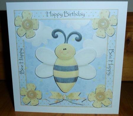 Bee Happy Square Card Front with Decoupage by Johanna Lambert