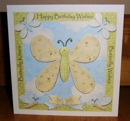 Butterfly Kisses Birthday Square Card Front by Johanna Lambert