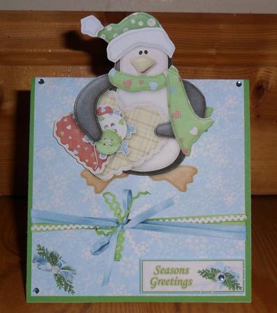 Penguin Seasons Greetings Over the Edge Card by Johanna Lambert