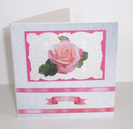 Pink Rose on Ecru Lace, Pyramids by Johanna Lambert