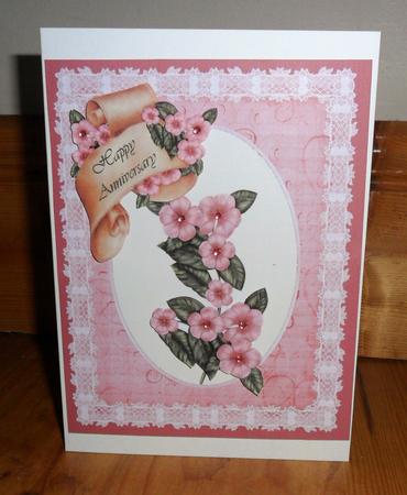 Anniversary Pink Flowers and Lace by Johanna Lambert