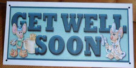 Poorly Little Mouse Get Well Soon Large Dl Card Front by Johanna Lambert