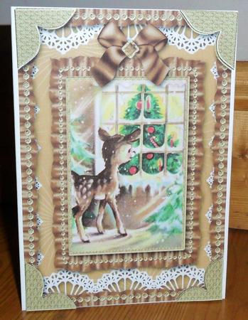Christmas Deer Window Ruffle Card Front Step by Step by Johanna Lambert