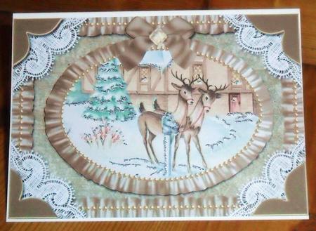 Christmas Reindeer Lace N Ruffles Card Front Step by Step by Johanna Lambert