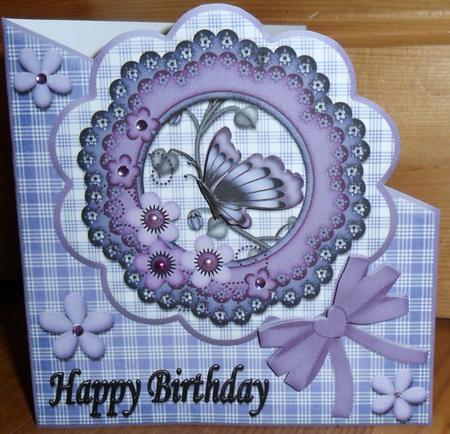 Pretty Purple Butterfly Birthday Diagonal Over the Edge Card by Johanna Lambert