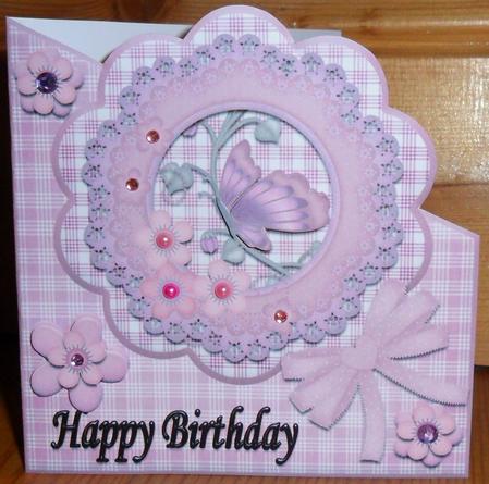 Pretty Pink Butterfly Birthday Diagonal Over the Edge Card by Johanna Lambert