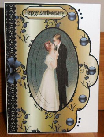Vintage Anniversary Scallop Edge Card Front in Gold by Johanna Lambert