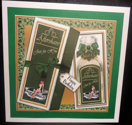 Racing Green Splash on Aftershave Birthday Decoupage Sheet by Johanna Lambert
