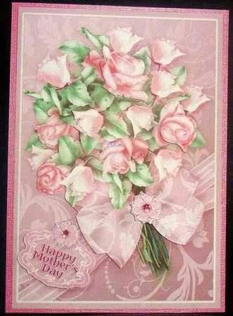 Summer Pink Roses Bouquet in a Ribbon Wrap A5 by Johanna Lambert