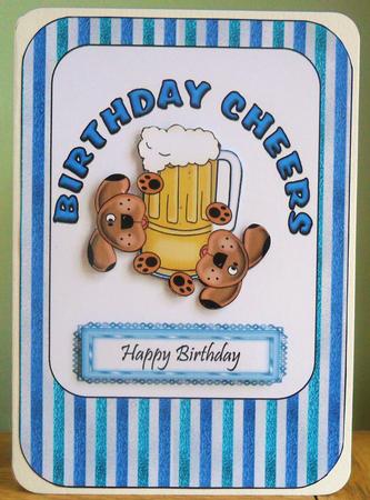 Patch Puppy Birthday Cheers Card Front by Johanna Lambert
