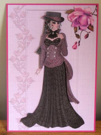 Victorian Beauty with Roses Decoupage Card Front by Johanna Lambert