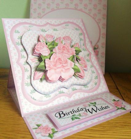 Framed Pink Roses Easel Card Kit and Matching Envelope by Johanna Lambert