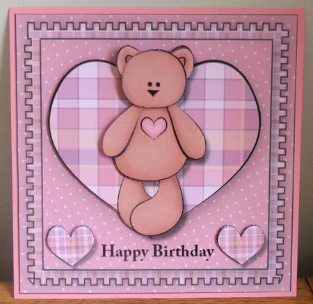 Happy Birthday Little Bear Square Card Front with Decoupage by Johanna Lambert