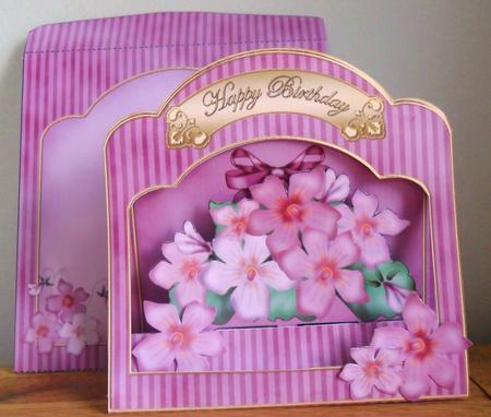 3D Pretty Violas Single Window Pop Up Card N Envelope by Johanna Lambert