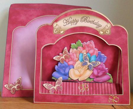 3D Roses N Butterflies Single Window Pop Up Card N Envelope by Johanna Lambert