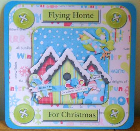 Flying Home for Christmas Pyramid Card Front by Johanna Lambert