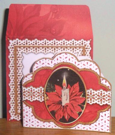 Red Poinsettia Anglaise Scalloped 3D Decoupage Card Kit by Johanna Lambert