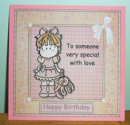 Sophie and Her Bunny 6x6 Square Card with Decoupage by Johanna Lambert