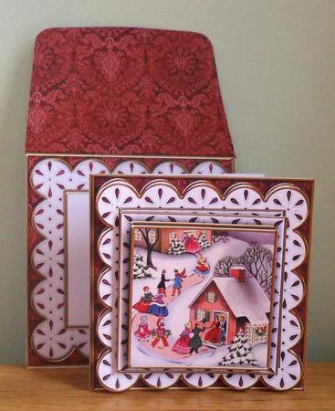 Christmas Party House Em Anglaise Scallop Square 3D Card Kit by Johanna Lambert