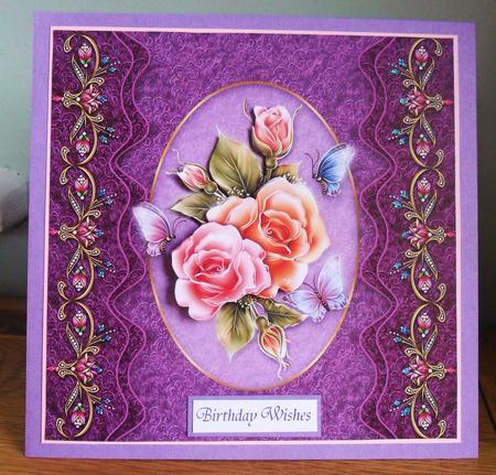 8"x8" Roses & Butterlfly Jewelled Decoupage Card Front by Johanna Lambert
