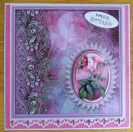 Vintage Pink Rose in a Lace Frame 8in x 8in Decoupage by Johanna Lambert