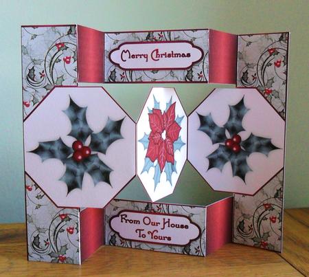 Christmas Poinsettia Octagon Tr-fold Quick Card by Johanna Lambert