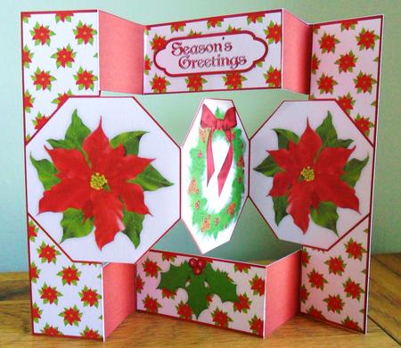 Christmas Wreath and Poinsettia Octagon Tr-fold Quick Card by Johanna Lambert