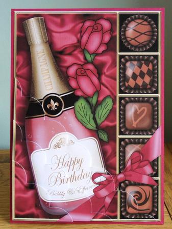A5 Birthday Champers Chocs N Roses Scallop Corner Stacker by Johanna Lambert