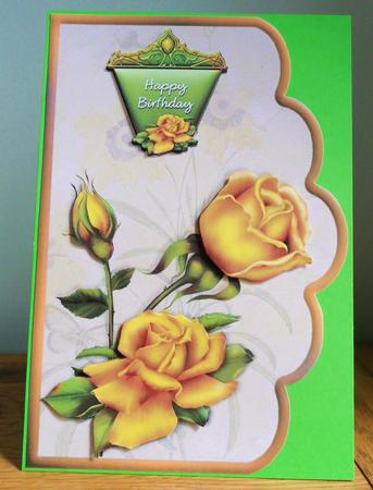 Golden Roses Scallope Edge Curve Card by Johanna Lambert