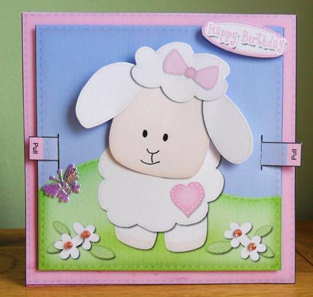 3D Little Lamb Pink Animated Moveable Wobble Head Card Kit by Johanna Lambert