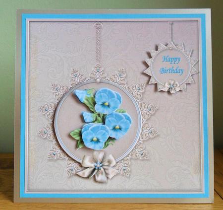 Blue Pansies in Ornate Frame by Johanna Lambert