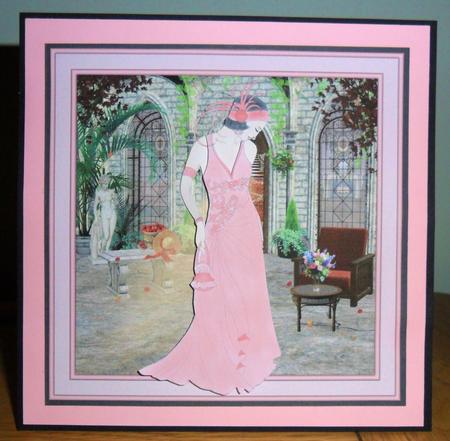 Elegant in Pink 8x8 Square Card Front with Decoupage by Johanna Lambert