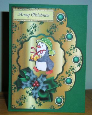 Christmas Holly - Green & Blue on Gold Scallop Card Fronts by Johanna Lambert