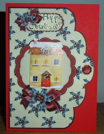 Christmas Holly Sprigs in Green and Red Scallop Card Fronts by Johanna Lambert