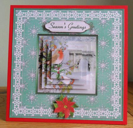 Christmas Robins 'n Lace 2 Pyramid Card Front by Johanna Lambert