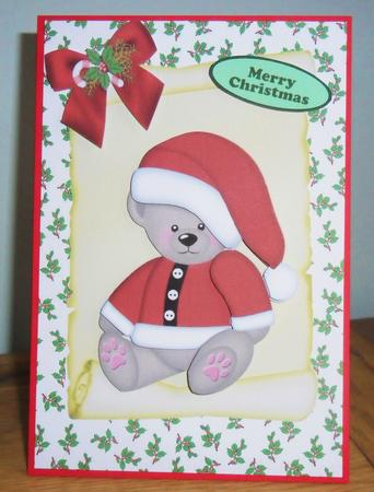 Cute Christmas Teddy, with Big Bow by Johanna Lambert
