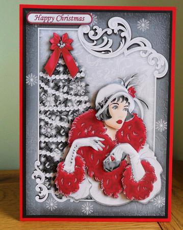 Art Deco Lady with Christmas Tree Black & Silver by Johanna Lambert