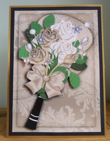 Gold and Cream Rose Bouquet Fan Decoupage Sheet by Johanna Lambert