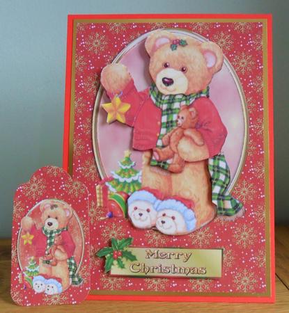 Christmas Teddy with Decoupage & Tag by Johanna Lambert