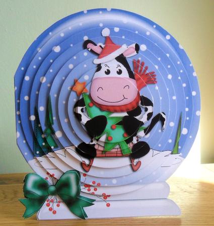 3D Xmas Milly Moo Cow Snowglobe Circle Pyramage Card Kit by Johanna Lambert