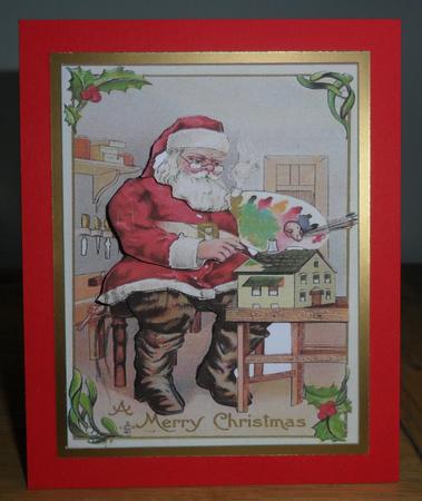 Vintage Christmas Santa in Workshop Decoupage by Johanna Lambert