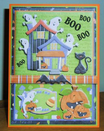 Haunted House Halloween Card Front with Decoupage by Johanna Lambert