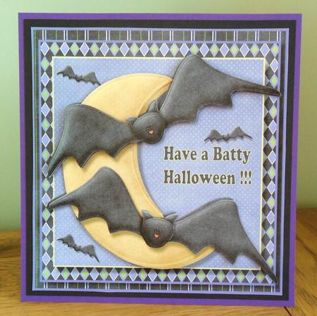 Have a Batty Halloween Square Card Front with Decoupage by Johanna Lambert