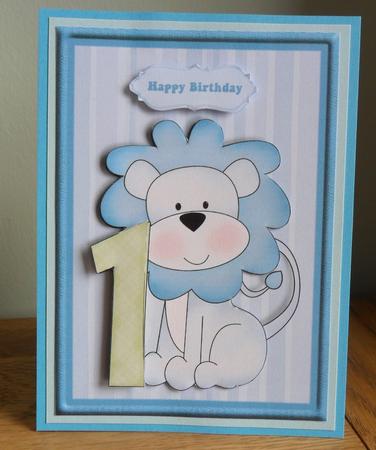 Boys 1st Birthday Lion Card Front with Decoupage by Johanna Lambert