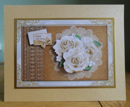 Cream Rose Bouquet on a Lace Mat by Johanna Lambert