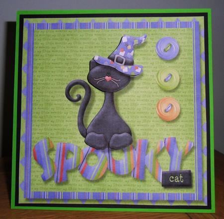 Spooky Cat Halloween Square Card Front by Johanna Lambert