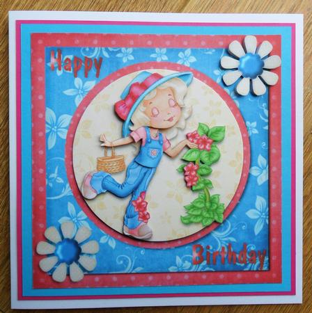 Happy Birthday Sweet Garden Girl Square Card Front Decoupage by Johanna Lambert