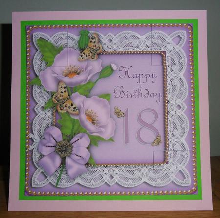 Lilac Poppy Butterfly 18th Birthday 8in Picture Topper by Johanna Lambert