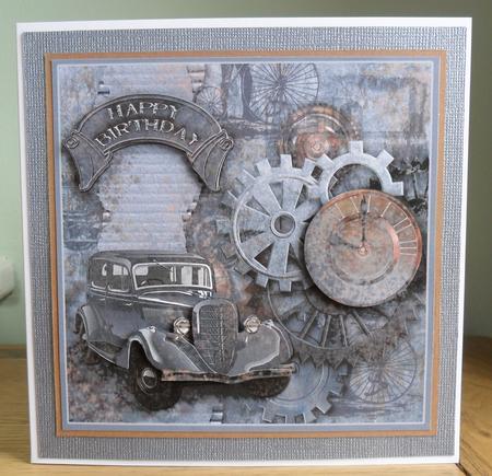 Steampunk Vintage Car 8in x 8in Decoupage by Johanna Lambert
